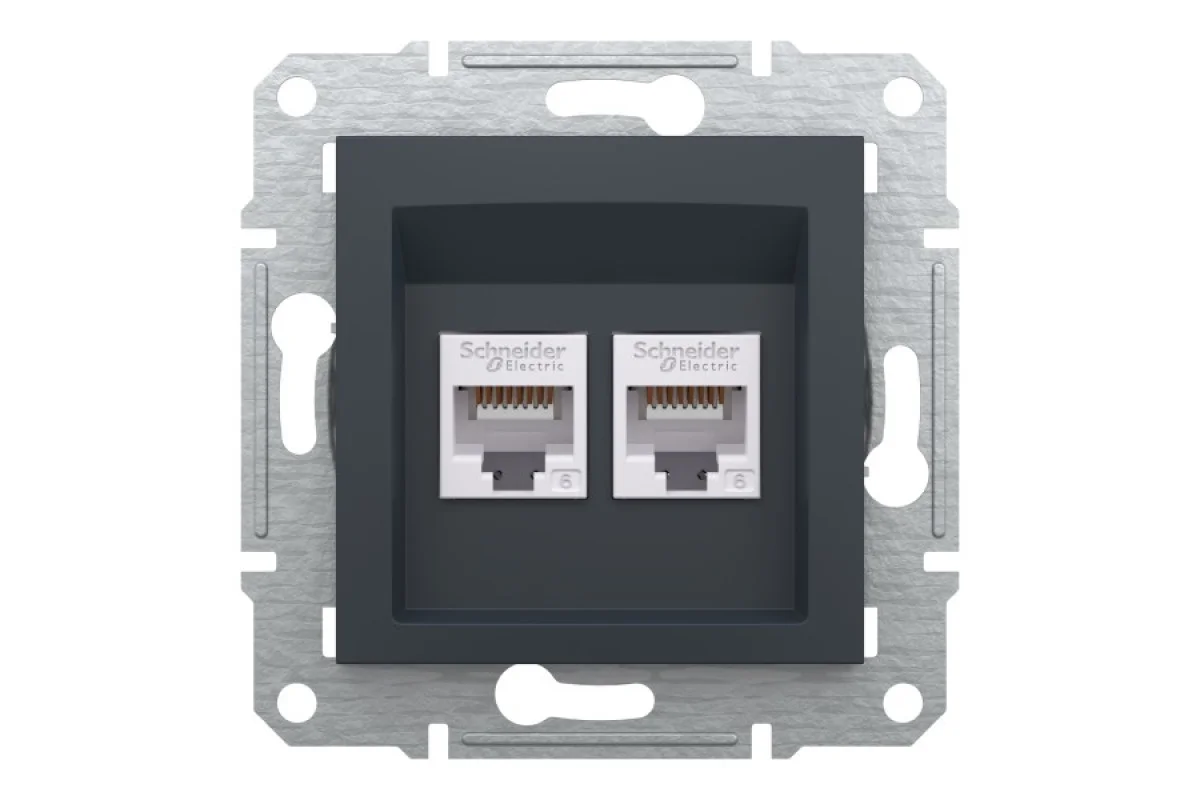 Розетка комп'ютерна RJ45 UTP категорія 6 подвійна Asfora Антрацит (EPH4800171)