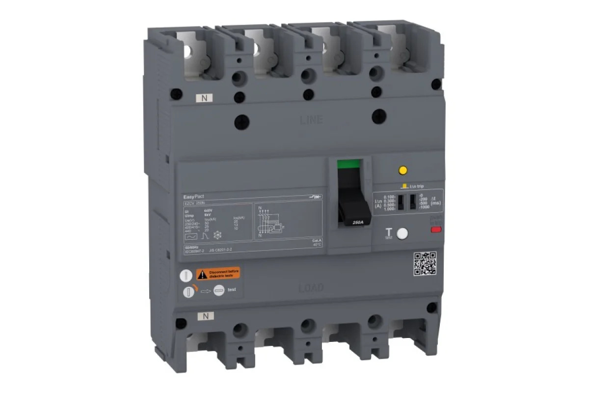 Автоматичний вимикач в литому корпусі EasyPact EZCV250N 4P3T 25кА 160А (EZCV250N4160)