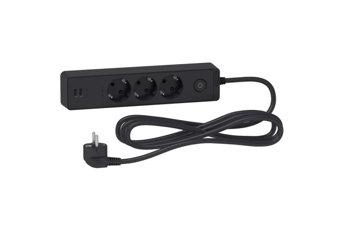 Удлинитель на 3 розетки с заземлением +2*USB черн. 3 м (ST943U3B)